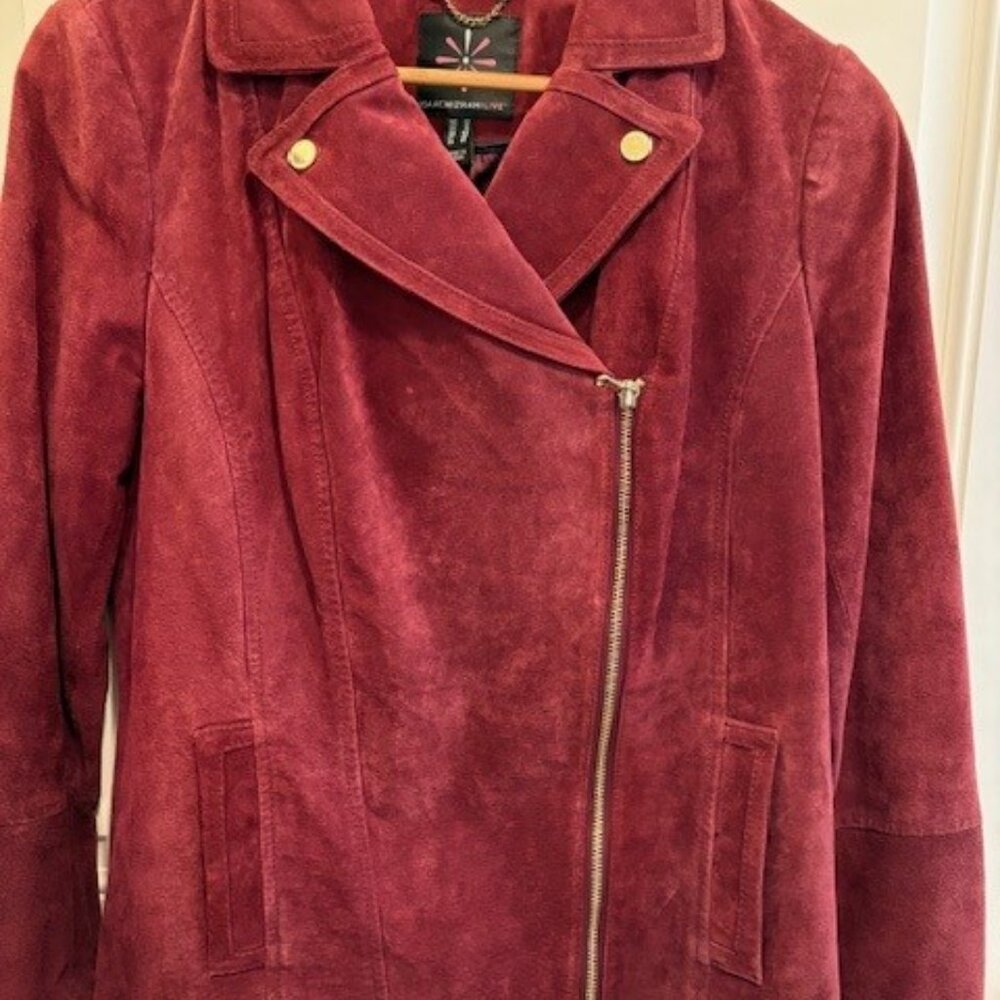 Isaac Mizrahi Woman's Wine Suede Moto Jacket Size 12